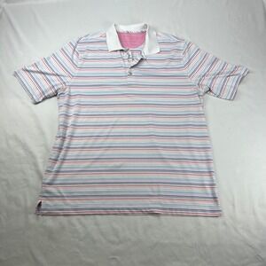 Bobby Jones X-H2O Mens XL‎ Polo Shirt Striped White Pink Blue Short Sleeve Golf